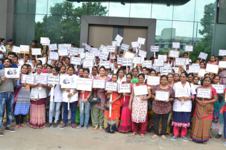 Dharna against the Collector Office of Contract Bees employees