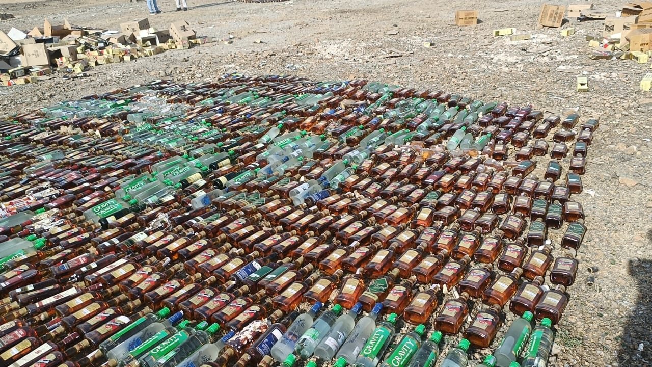 A bulldozer was turned over foreign liquor worth Rs 2.68 crore near Sokhda