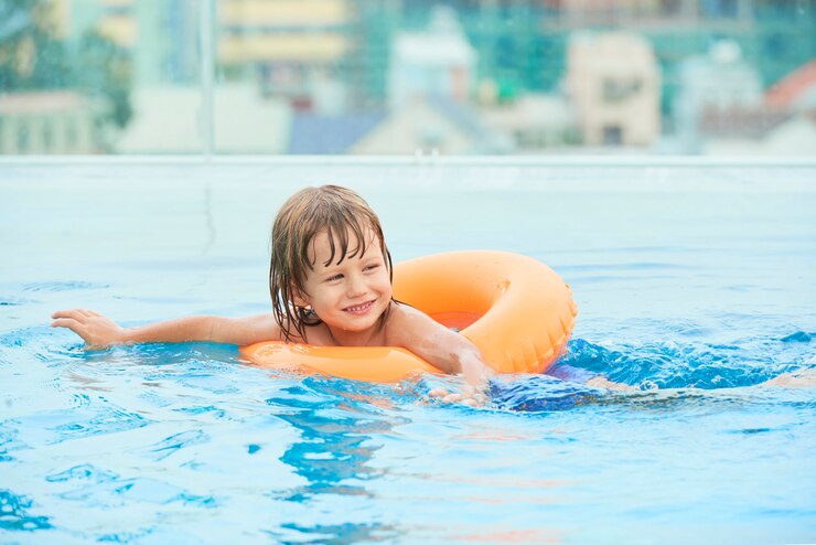 cheerful boy swimming pool 1098 20838