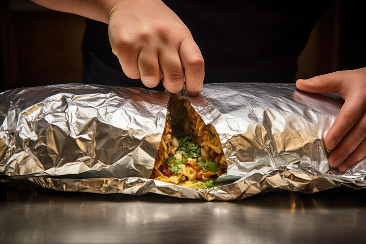 closeup shot burrito being unwrapped from foil reveal its fillings 198067 251246