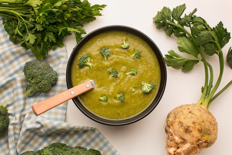 top view winter broccoli soup with celery 23 2148706391