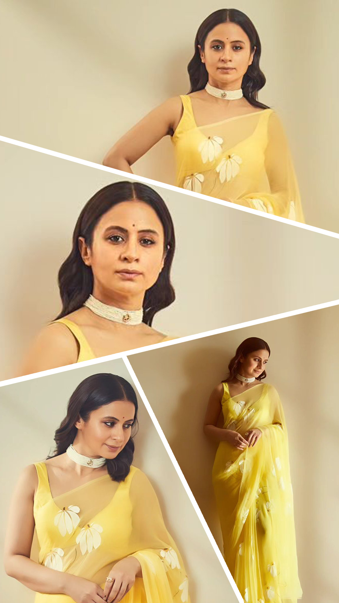 Rasika Duggal applied Charchand in a simple yellow saree