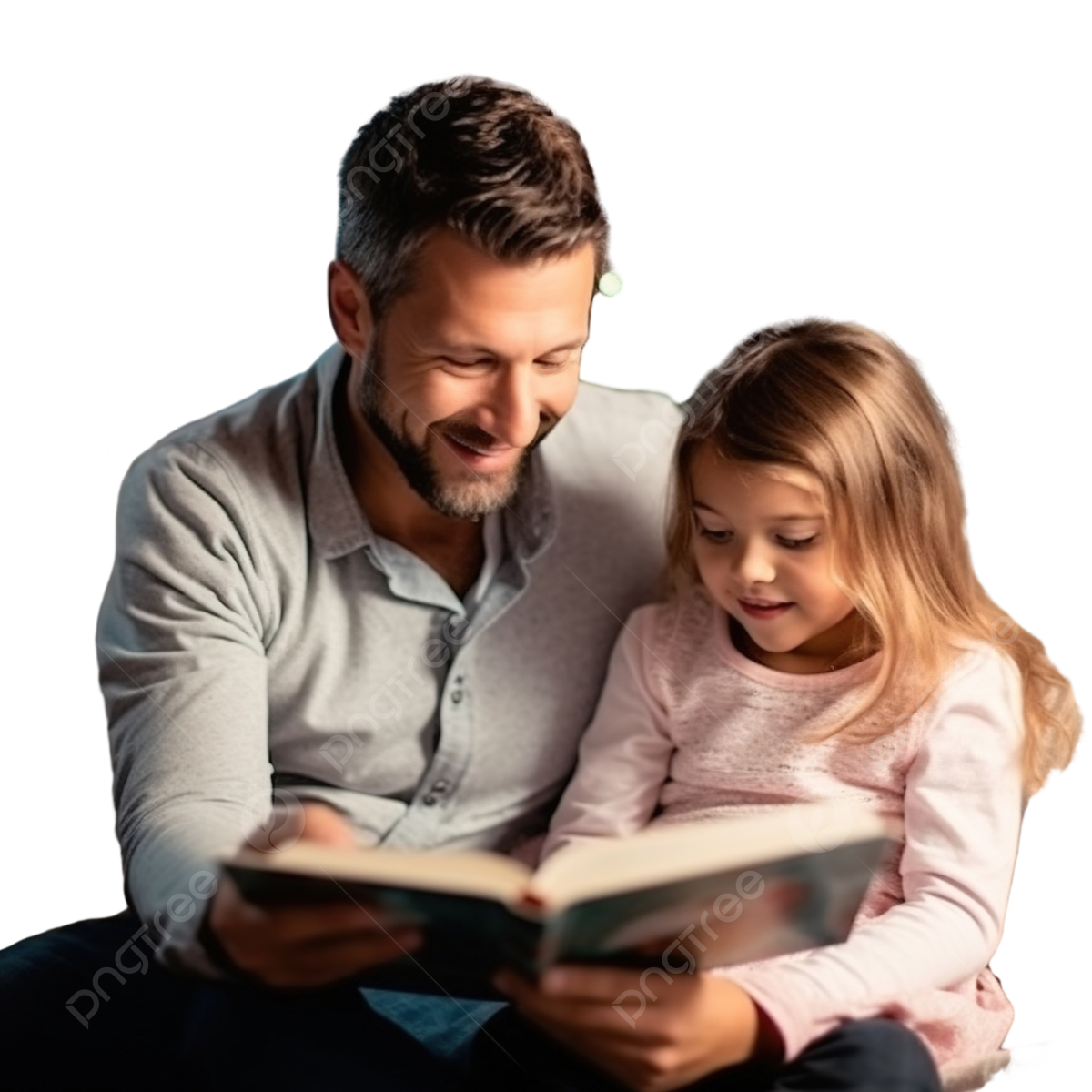 pngtree dad reading fairy tales to his daughter while lying next to png image 13455436