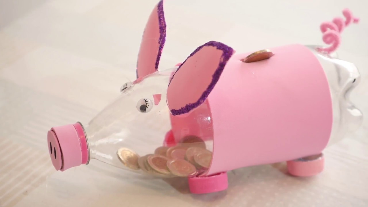 Plastic bottle piggy bank