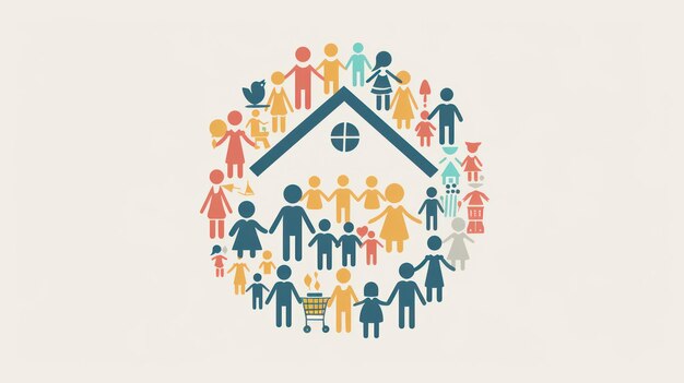 emphasize community home use symbols that represent family community home life such as interlocking shapes communal spaces 1167636 25315