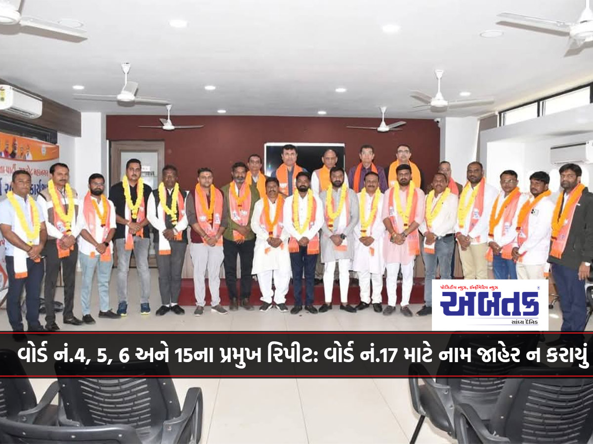 વોર્ડ નં.4, 5, 6 અને 15ના પ્રમુખ રિપીટ: વોર્ડ નં.17 માટે નામ જાહેર ન કરાયું